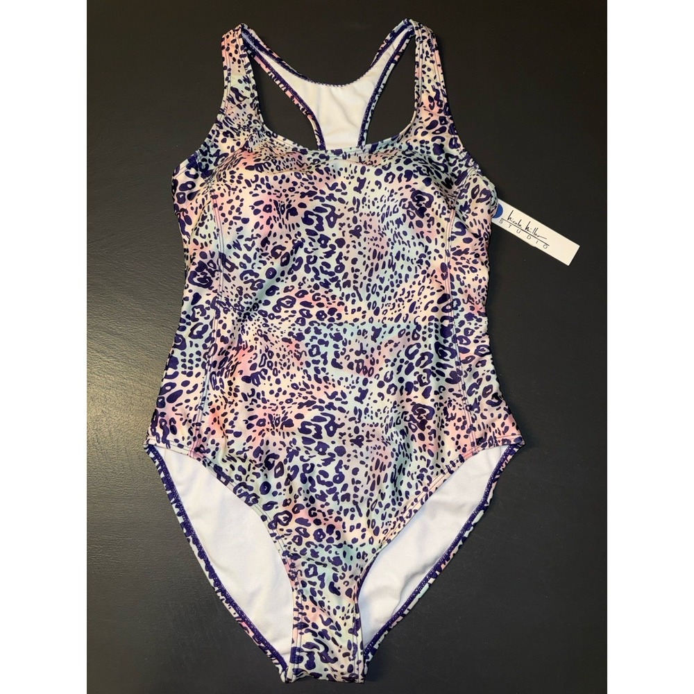 Nicole Miller One Piece Swimsuit Iris Cheetah Print Racer Back Size Medium NEW